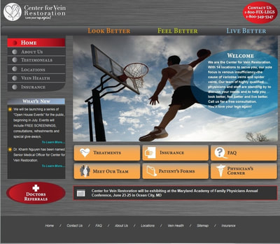 website page showing navigation and lead image of basketball player