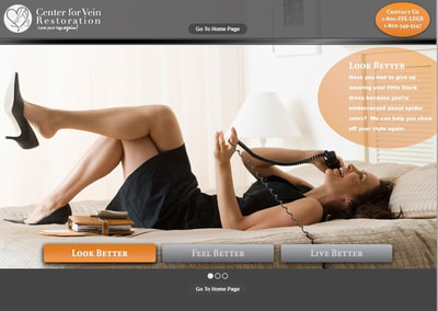 website showing woman reclining and talking on phone.