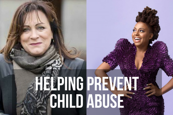 Headline 'preventing child abuse' with images of singers Mary Black and Ledisi