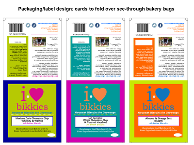 3 label designs for I Heart Bikkies varieties