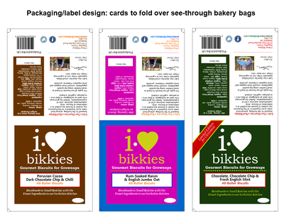 3 label designs for I Heart Bikkies cookies